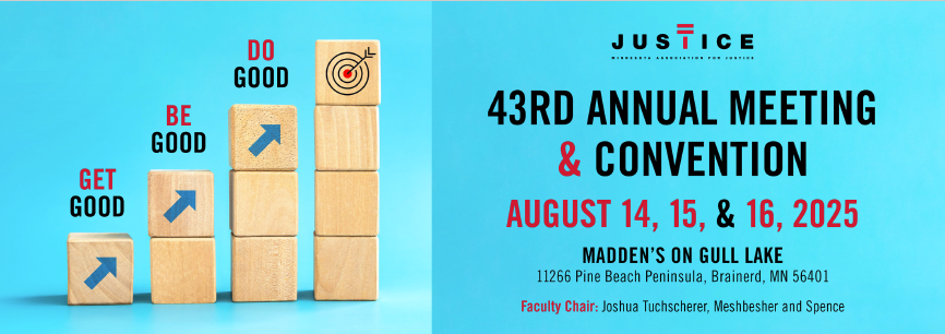 Image of convention logo - Get Good - Be Good - Do Good - 43rd Annual Meeting & Convention - August 14, 15, & 16. 2-25 - Madden's on Gull Lake